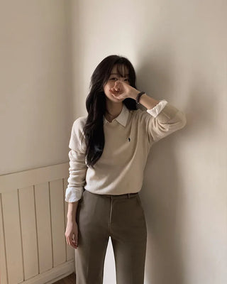 Warm fleece-lined semi-bootcut slacks