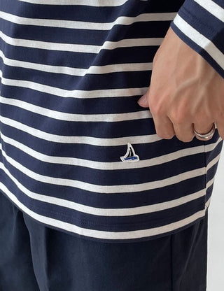 (Long Sleeve) Boat Embroidered Striped T-shirt (High Q)
