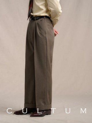 [CULTUM] Wool Blend Double Pleat Straight Trousers