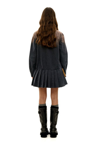 [Moromoro2] Cotton Gradient Tie Collar Pleated  Dress