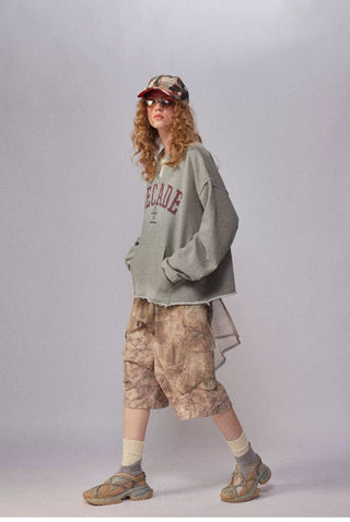 [Monterest] Washed Split-Neck Graphic Sweatshirt