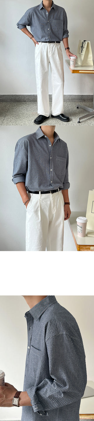 Taupe Stripe Cotton Shirt