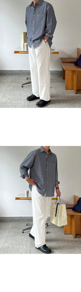 Taupe Stripe Cotton Shirt