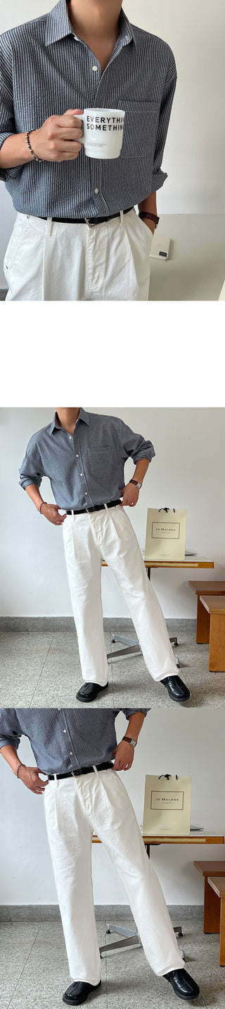 Taupe Stripe Cotton Shirt
