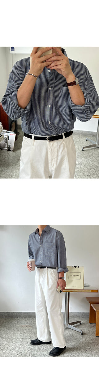 Taupe Stripe Cotton Shirt