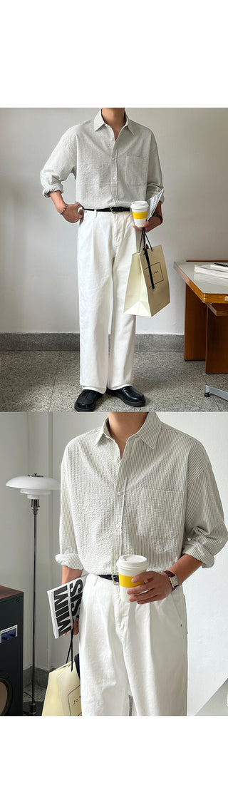 Taupe Stripe Cotton Shirt