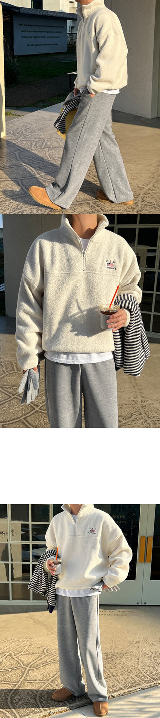 Kato Knit Fabric Brushed Wide Elastic Pants