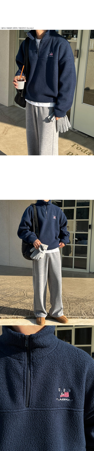 Kato Knit Fabric Brushed Wide Elastic Pants