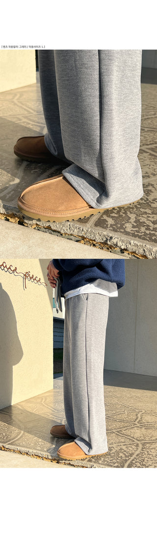 Kato Knit Fabric Brushed Wide Elastic Pants