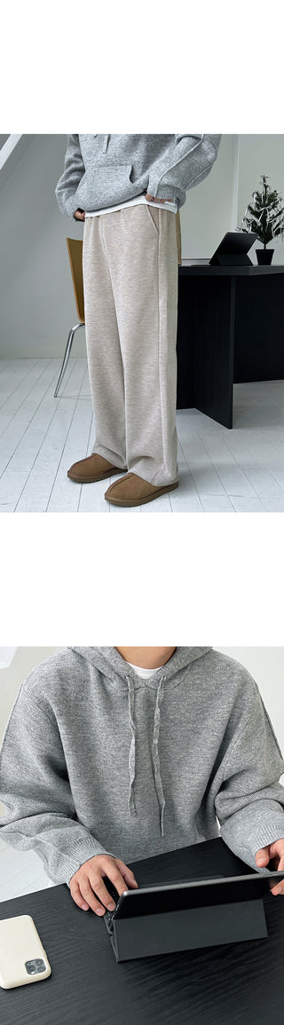 Kato Knit Fabric Brushed Wide Elastic Pants
