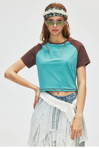 [Monterest] Raglan Sleeve Color Block Slim Fit Tee