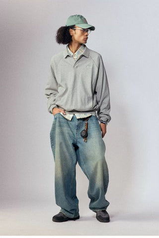 [Monterest] Relaxed Fit Polo Collar Knit Sweatshirt