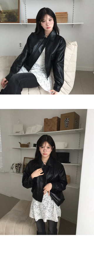 Sarah Half-Fit Crop Leather Jacket - 2 Colors
