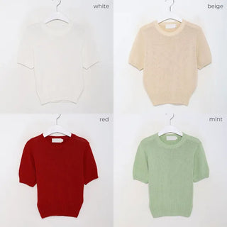 Colored round short-sleeved knit
