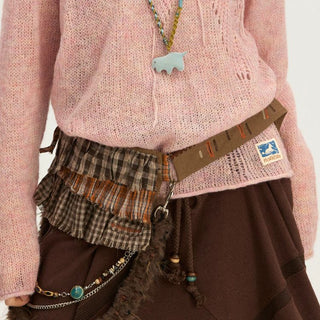 [Monterest] Plaid Patchwork Fringe Waist Bag