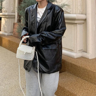 Box-fit leather jacket