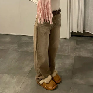 Washed wide denim pants