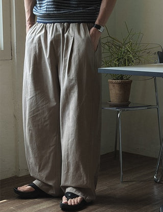 [Double Length] Cotton Linen Elastic Waist Pants (5 colors, M~L)
