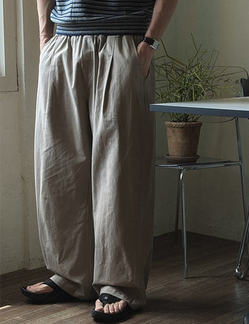[Double Length] Cotton Linen Elastic Waist Pants (5 colors, M~L)