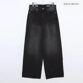 Washed wide denim pants
