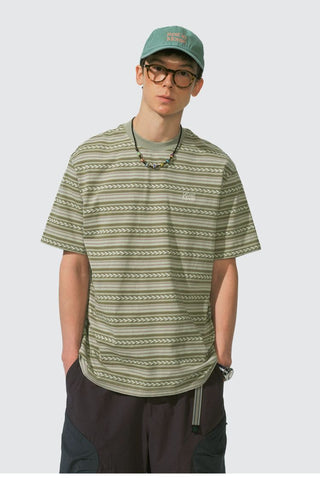 [Monterest] Cotton Totem Stripe Embroidered Tee