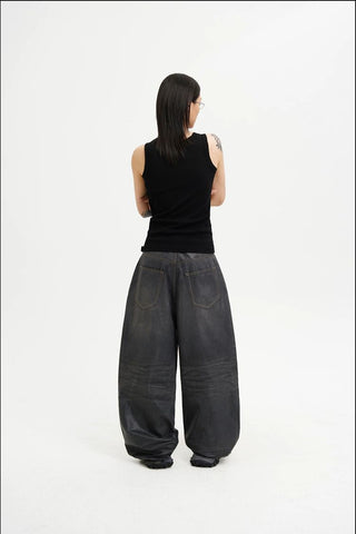 [MASONPRINCE] Waxed Relaxed Wide Leg Jeans