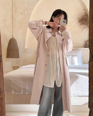 (2 colors) Pleated single trench coat