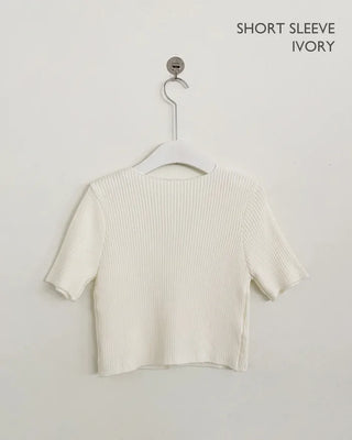 (Short-sleeved/Long-sleeved) Pastel Cropped V-neck Slim Button Ribbed Cardigan