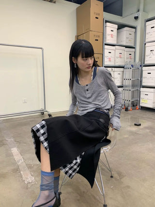 [NEVERSEEZ] Lyocell Wool Blend Henley Long Sleeve Tee