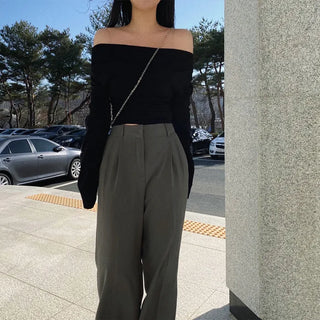 Autumn Asymmetrical Shirred Long-Sleeve T-Shirt