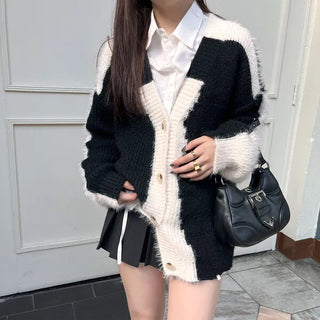Oversized Pattern Wool Cardigan
