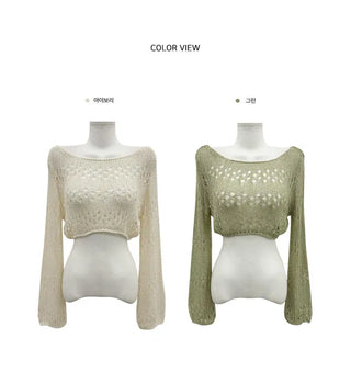 Crop Uneven Boat Neck Punching nt - 2 colors