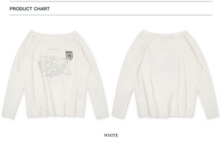 [moromoro2] Distressed Graffiti Off-Shoulder Long  Sleeve Tee