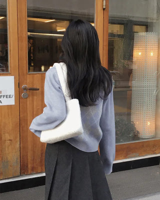 (3 colors) Back Point Argyle Cardigan
