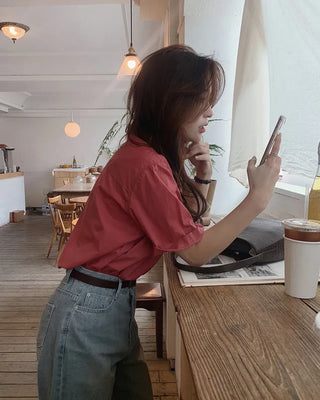 (7 colors) Double-stitched washed shirt