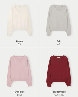 (8 colors) High-gauge V-neck raglan knit