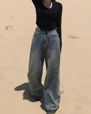 Real wide-leg denim pants