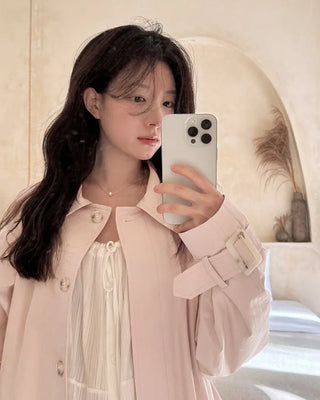 (2 colors) Pleated single trench coat