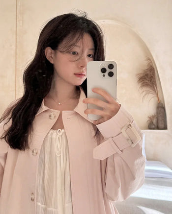 (2 colors) Pleated single trench coat