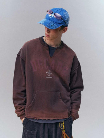 [Monterest] Washed Split-Neck Graphic Sweatshirt