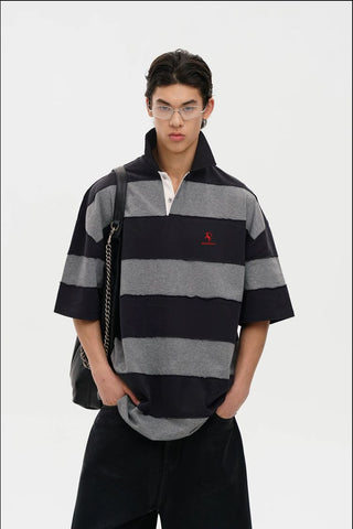 [MASONPRINCE] Heavy Cotton Striped Rugby Polo