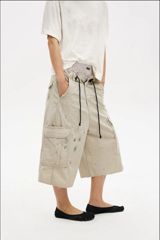 [MASONPRINCE] Distressed Cargo Capri Shorts