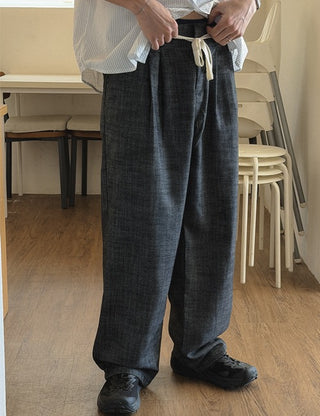 Rope Linen Elastic Waist Denim Pants (2 colors, M~L)