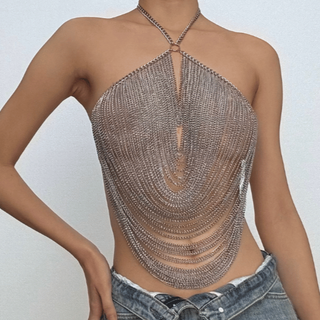 Halter o ring hollow out metal chain cut out top