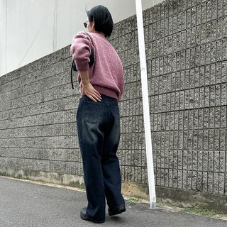 Striped ribbed denim pants