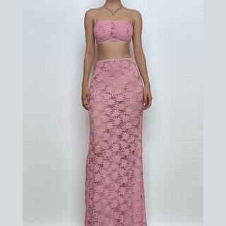 Sheer lace see through cami maxi skirt set