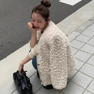 V-neck boa jacket