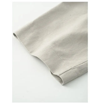 Pleated slit elastic waist cotton pants