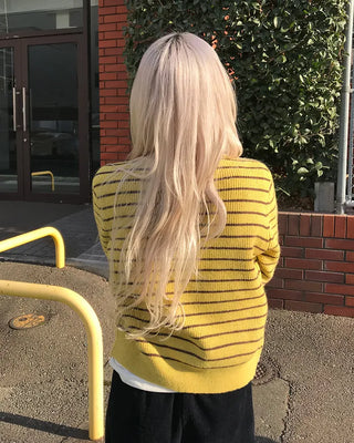 Striped knit zip-up