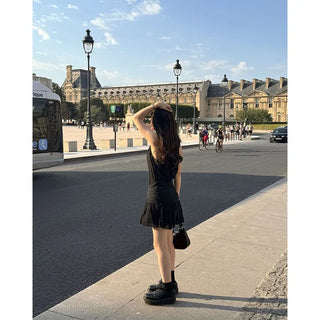 Halter neck frill mini dress
